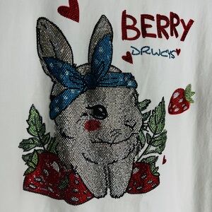 Bunny Rhinestone Graphic Tee | Strawberry Bling | Size L